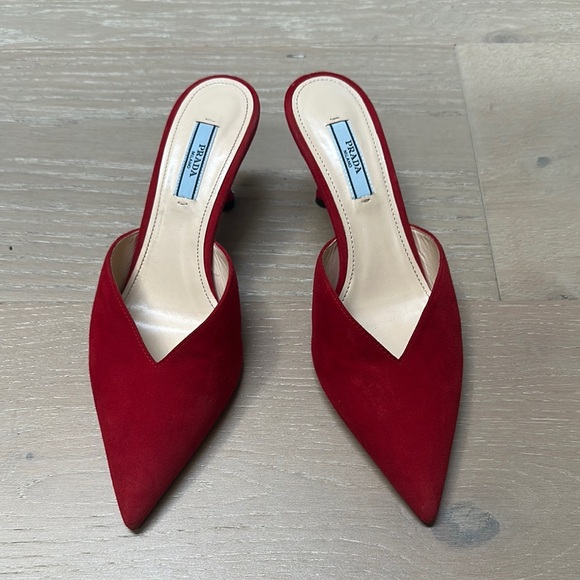 Prada Red Suede Pointed Mules - Picture 1 of 6